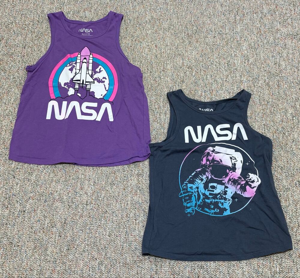 Pair of NASA Girls' Graphic Tank Tops Purple & Gray Size XL (14-16)
